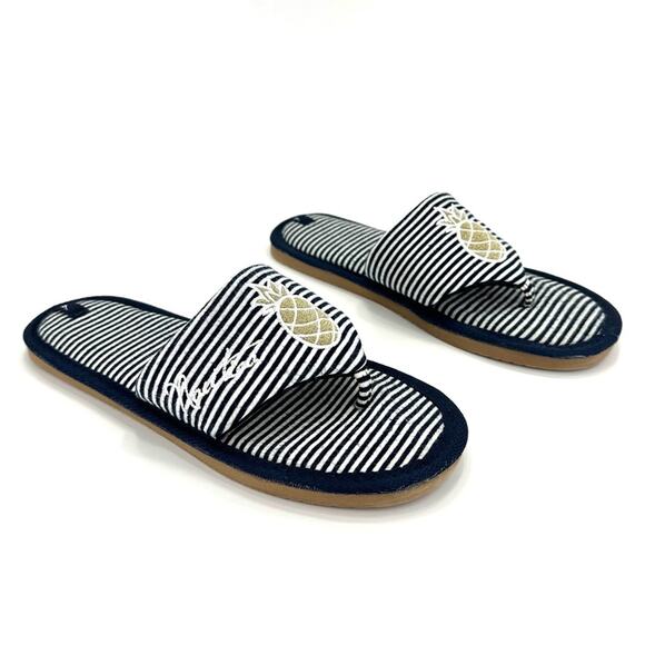 Nautica Livia Women Flip-Flop Sandal Sz 7 Navy White Stripes Embroidered Accent - Picture 1 of 12